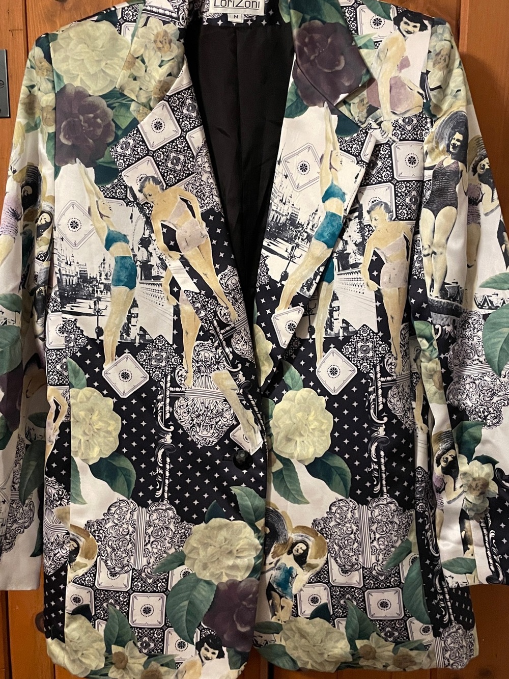 Vintage LoriZoni Silk Maximalist Pop Art Graphic Boyfriend Blazer Jacket M